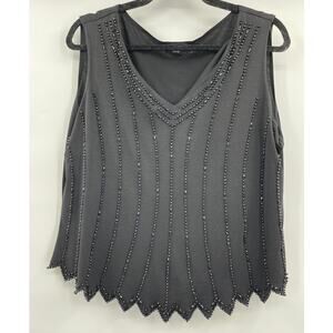 Bay Studio Evenings Black Beaded Studded Sleeveless Blouse Large Top Shirt